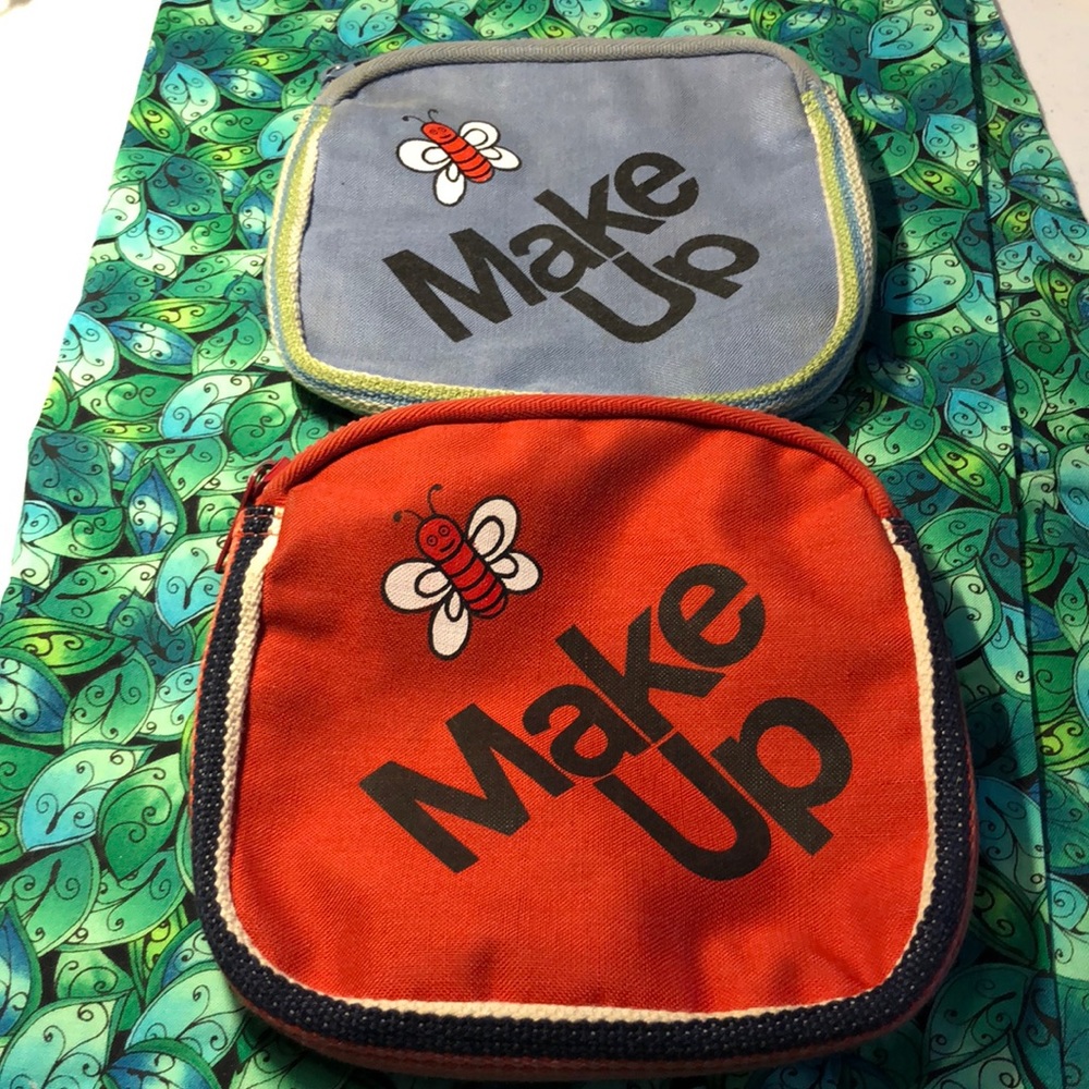 Blue and Red “Make Up” Bags with Bumblebee